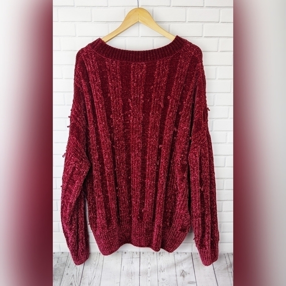 Zenana Premium Sweater Women's 3x Maroon Red Chenille Puffy Popcorn Style Soft - Picture 2 of 7